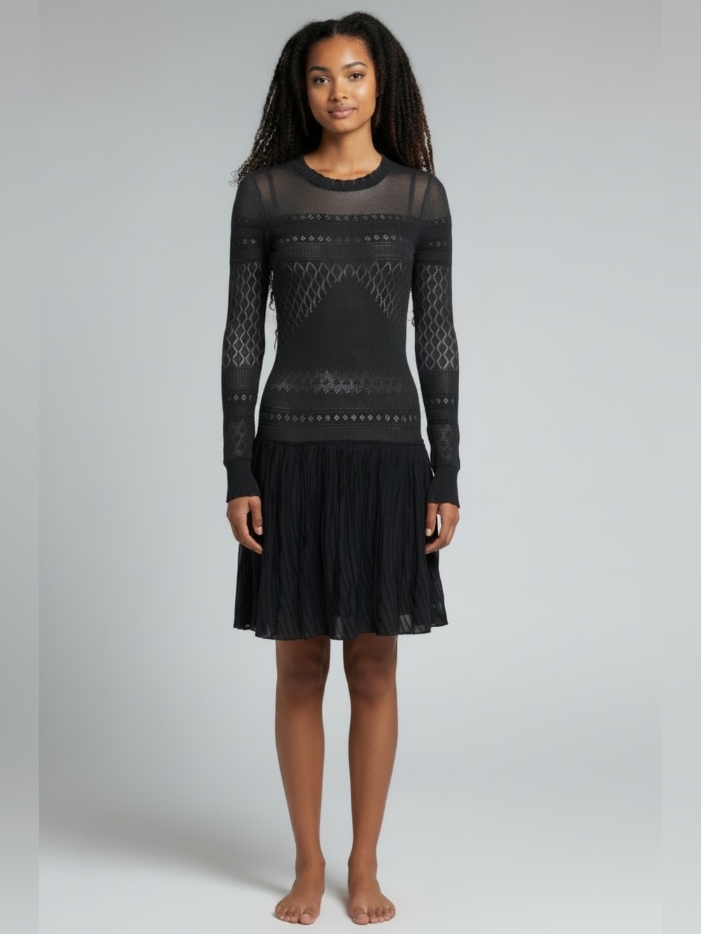 PACO RABANNE OPENWORK KNIT DROP-WAIST MINI DRESS — NWT — SIZE MEDIUM